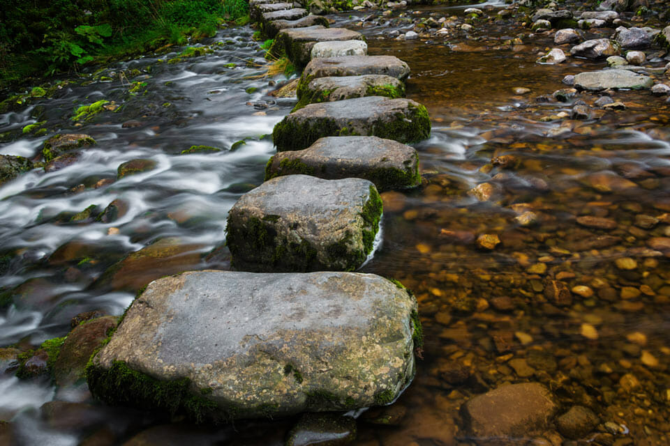 creek with stepping stone bridge